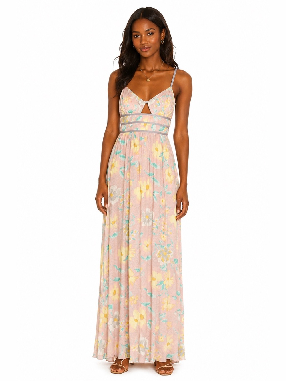 Free People Pink Floral Maxi Dress with Yellow & Mint Accents